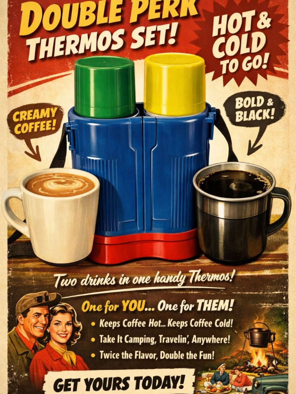 Vintage Retro Double Twin Hot Cold Thermos W Pumos